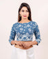 Blue and White Block Printed Blouse with Designer Back