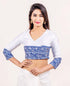 White and Blue Hand Block Printed Silk Blouse