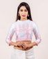 White and Pink Hand Block Printed Silk Blouse