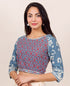 Grey and Red Hand Block Printed Cotton Blouse