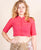 Red Mandarin Collar Front Button Crop Top Blouse