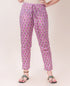 Purple and White Block Printed Straight Pants