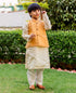 Chanderi Yellow and Crème Kurta Set with WaistCoat