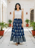 White & Navy Lotus Handblock Cotton Co-ord Set