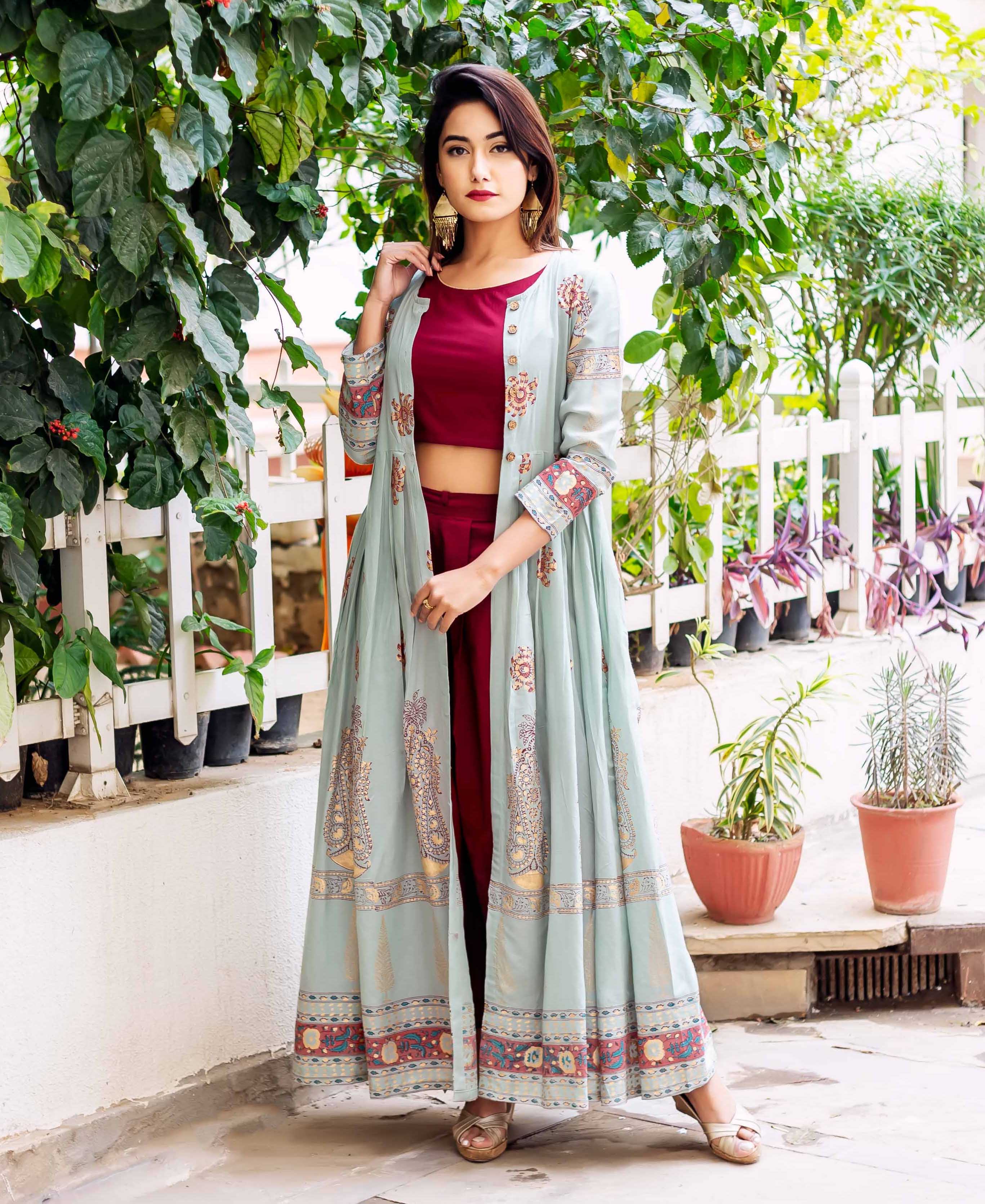 Designer Indowestern Dress with Floor Length Jacket - 4XL Designer Indowestern Dress with Floor Length Jacket - 4XL
