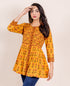 Yellow Hand Block Printed Peplum Top