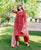 Red Embroidered Straight Kurta