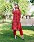 Red Embroidered Straight Kurta