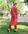 Red Embroidered Straight Kurta