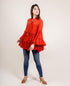 Tasseled Rayon Frill Top In Rust