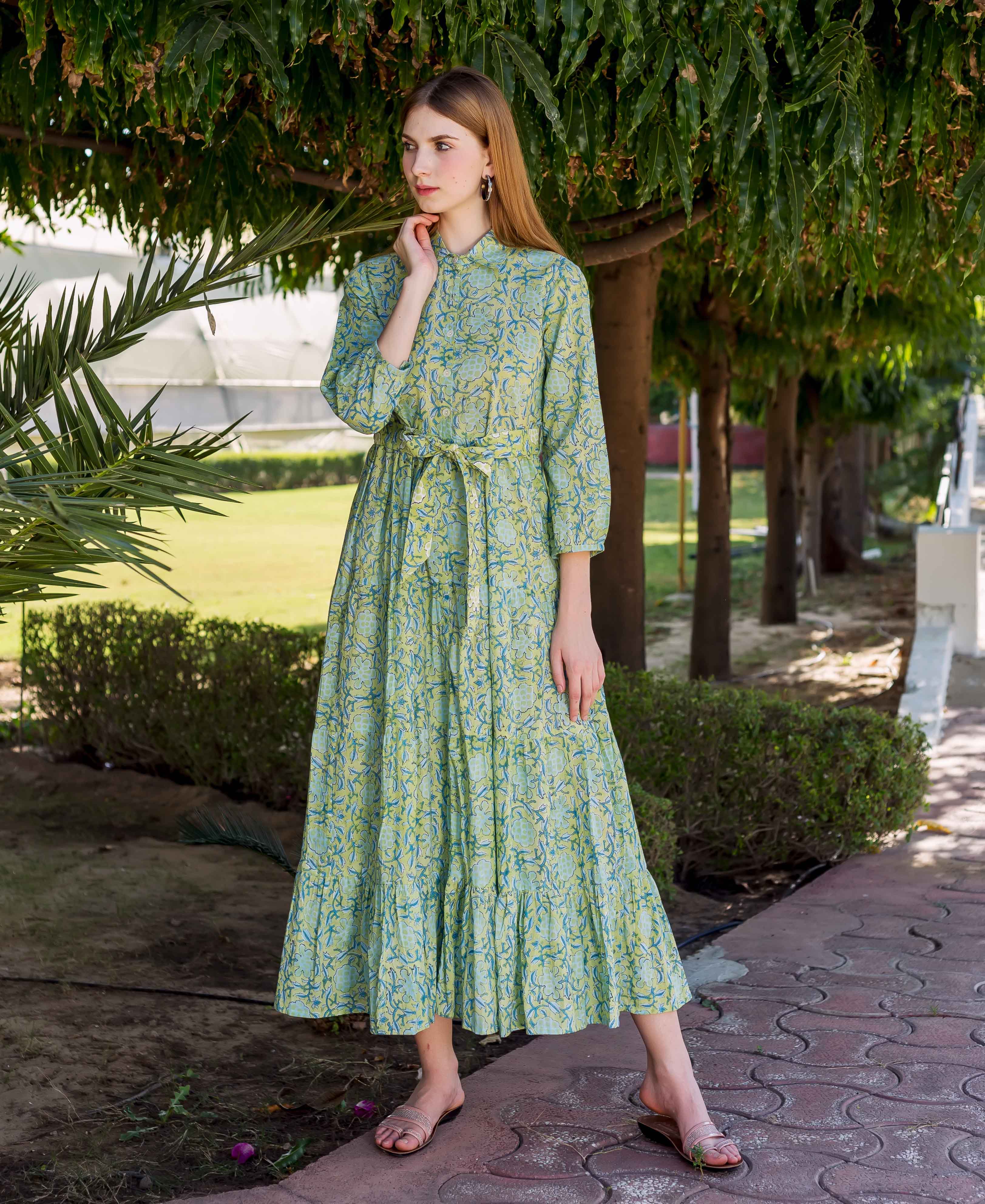 Lime Green Shirt Collar Dress 5XL