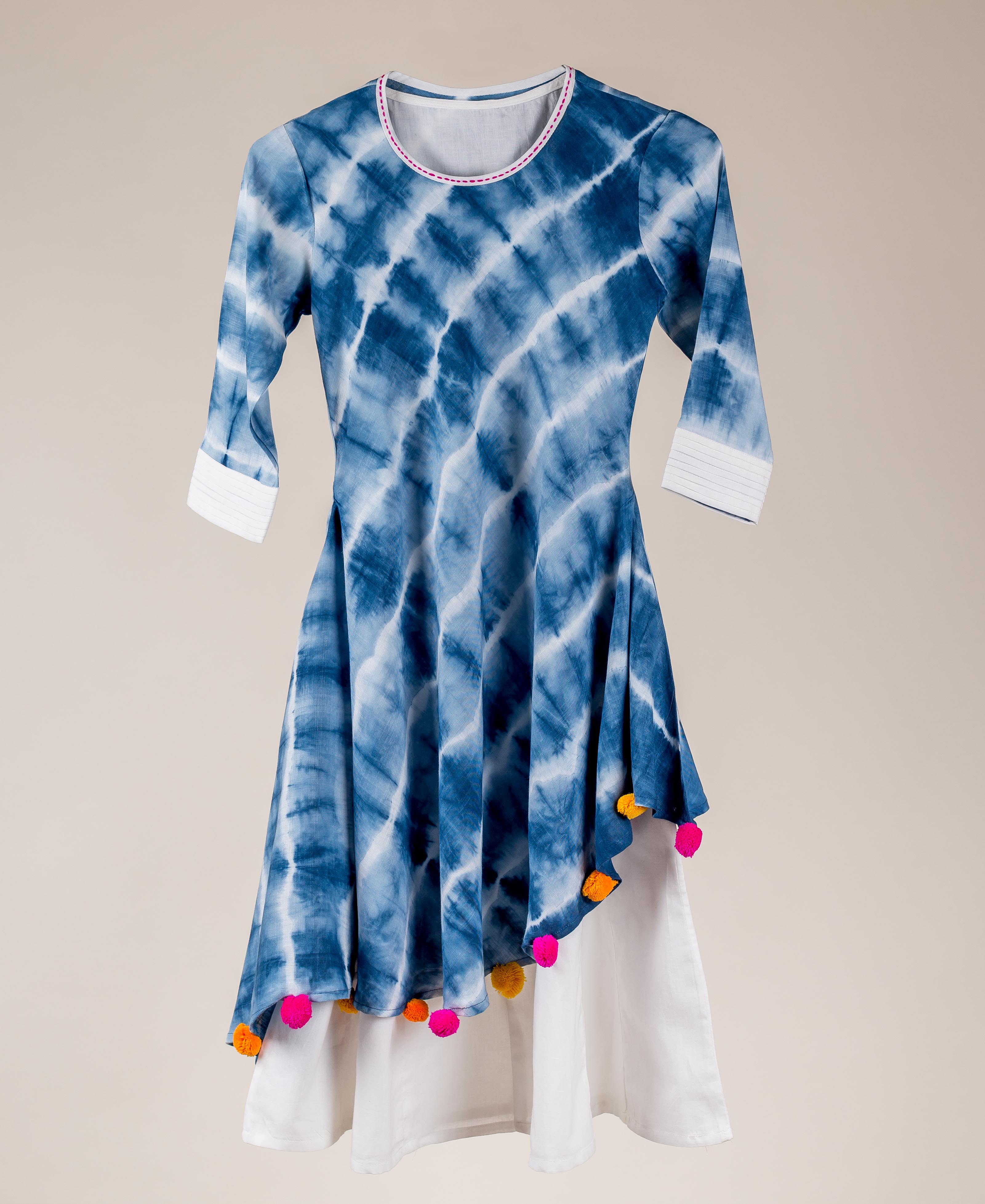 Cotton Tasseled Tie-Dye Asymmetrical Kurta Dress - 8-9 years Cotton Tasseled Tie-Dye Asymmetrical Kurta Dress - 8-9 years