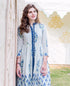 White and Blue Block Printed Indo Western Kurta