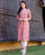 Peach Block Printed and Embroidered Straight Kurta