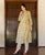 White and Ochre Hand Block Printed A-Line Kurta