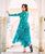 Teal and White Block Printed Georgette Dress