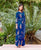 Royal Blue and Gold Printed Top with Saree Skirt