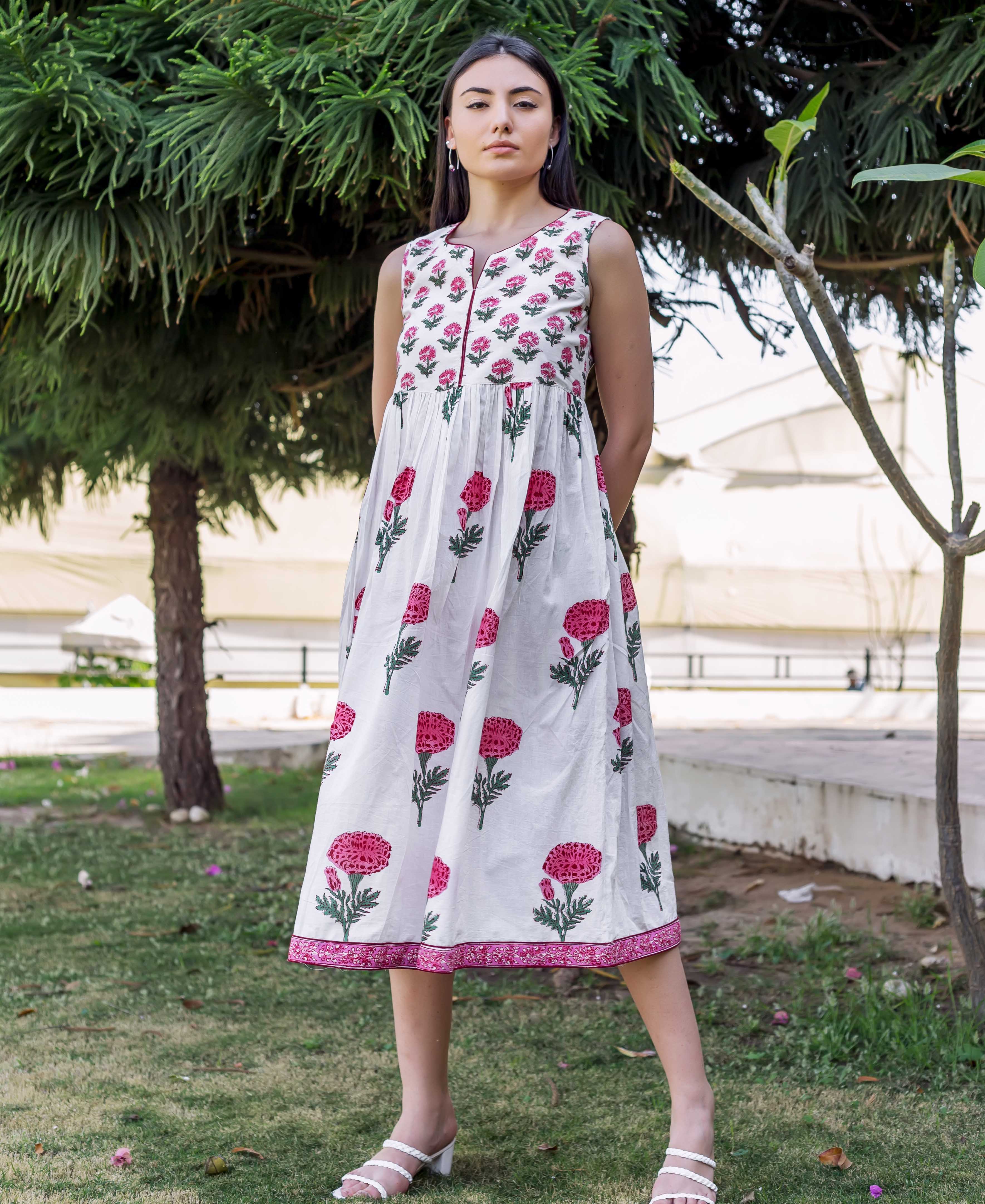 indian cotton block print dress Beautiful Summer Cotton Dress,Hand Print Hand Block Tops, Cotton Indian Flapper/Sketer Wear, Circle Boho Small Size
