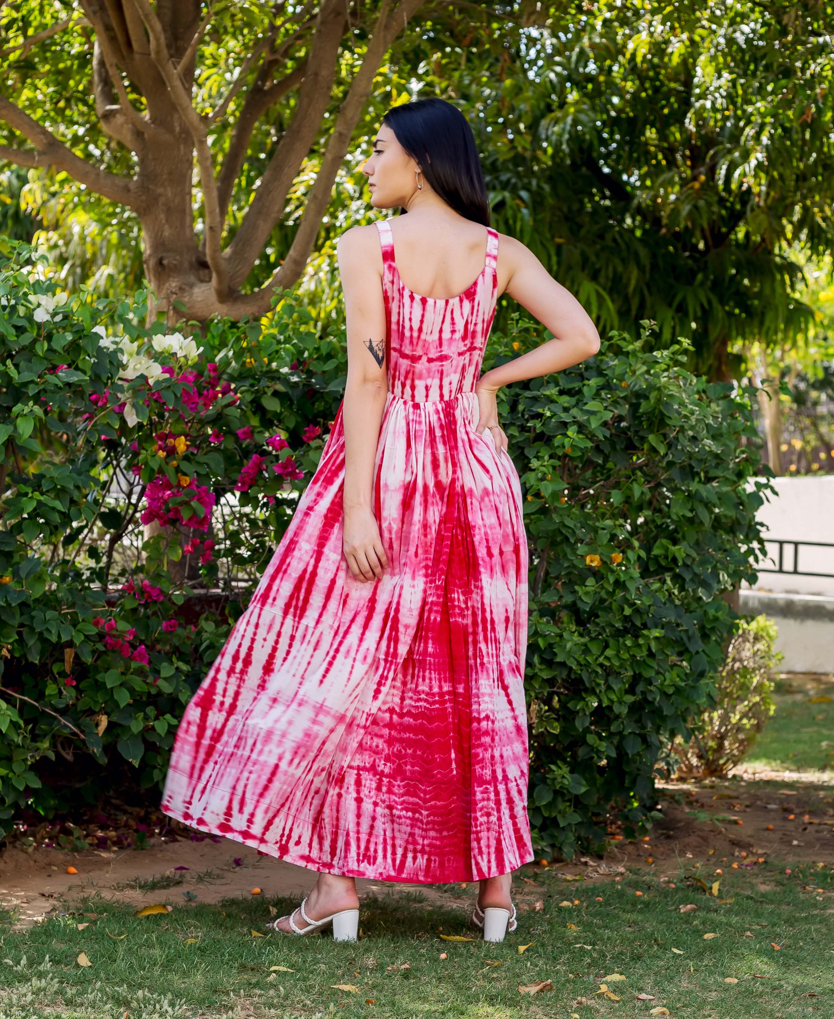 Red Tie and Dye Embroidered Dress - 5XL Red Tie and Dye Embroidered Dress - 5XL