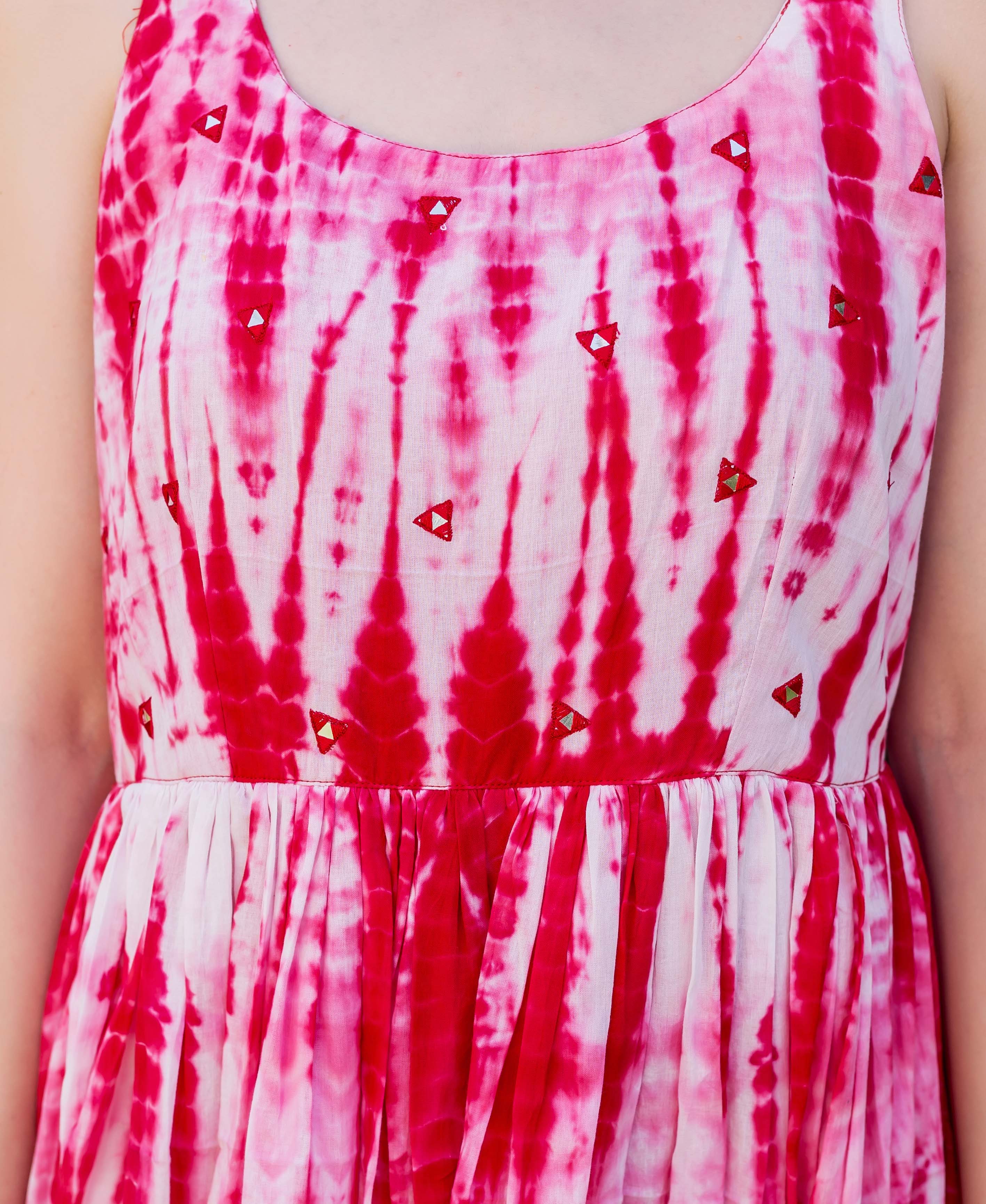 Red Tie and Dye Embroidered Dress Missprint India Red Tie and Dye Embroidered Dress Missprint India