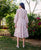 White and Pink Block Printed Tiered Dress with Lace