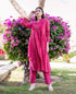 Magenta Bandhej Printed and Embroidered Kurta