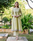 Sea Green Embroidered A-Line Kurta with Printed Hem