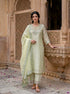 Sage Green Silk Chanderi Kurta with Pants & Organza Dupatta