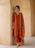 Rust Silk Chanderi Kurta with Cotton Pants & Organza Dupatta