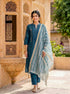 Teal Silk Chanderi Kurta with Pants & Chanderi Dupatta