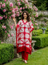 Coral Red Tie-Dye Silk Chanderi Kaftan with Cotton Pants