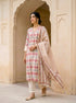 Ivory & Coral Hand Block Print Silk Chanderi Kurta Set with Pants & Dupatta