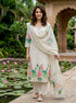 Ivory Hand-Painted Lotus Chanderi Silk Kurta with Pants & Chanderi Dupatta