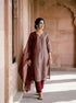 Mauve Embroidered Silk Chanderi Kurta Set with Pants & Dupatta