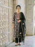 Black Floral Hand Block Print Silk Chanderi Kurta Set with Pants & Dupatta