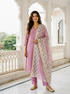 Mauve Embroidered Silk Chanderi Kurta Set with Pants & Block Print Dupatta