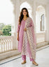 Mauve Embroidered Silk Chanderi Kurta Set with Pants & Block Print Dupatta