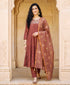 Rust Brown Embroidered Mul Silk Chanderi Kurta Set with Pants & Gold Print Dupatta
