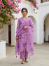 Lilac Hand Painted Organza Kurta Set with Pants & Dupatta