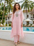 Pink Embroidered Organza Kaftan with Pants