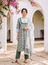 Sage Green Hand Block Print Cotton Kurta Set with Pants & Kota Dupatta