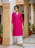 Fuchsia Pink Cotton Kurta with Embroidered Farshi Salwar