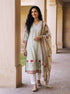 Sage Green Striped Hand Block Print Cotton Kurta Set with White Pants & Kota Dupatta