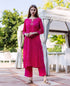 Magenta Bandhej Printed Embroidered Kurta