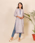 White and Blue Hand Block Printed Kurta (1 Pc.)