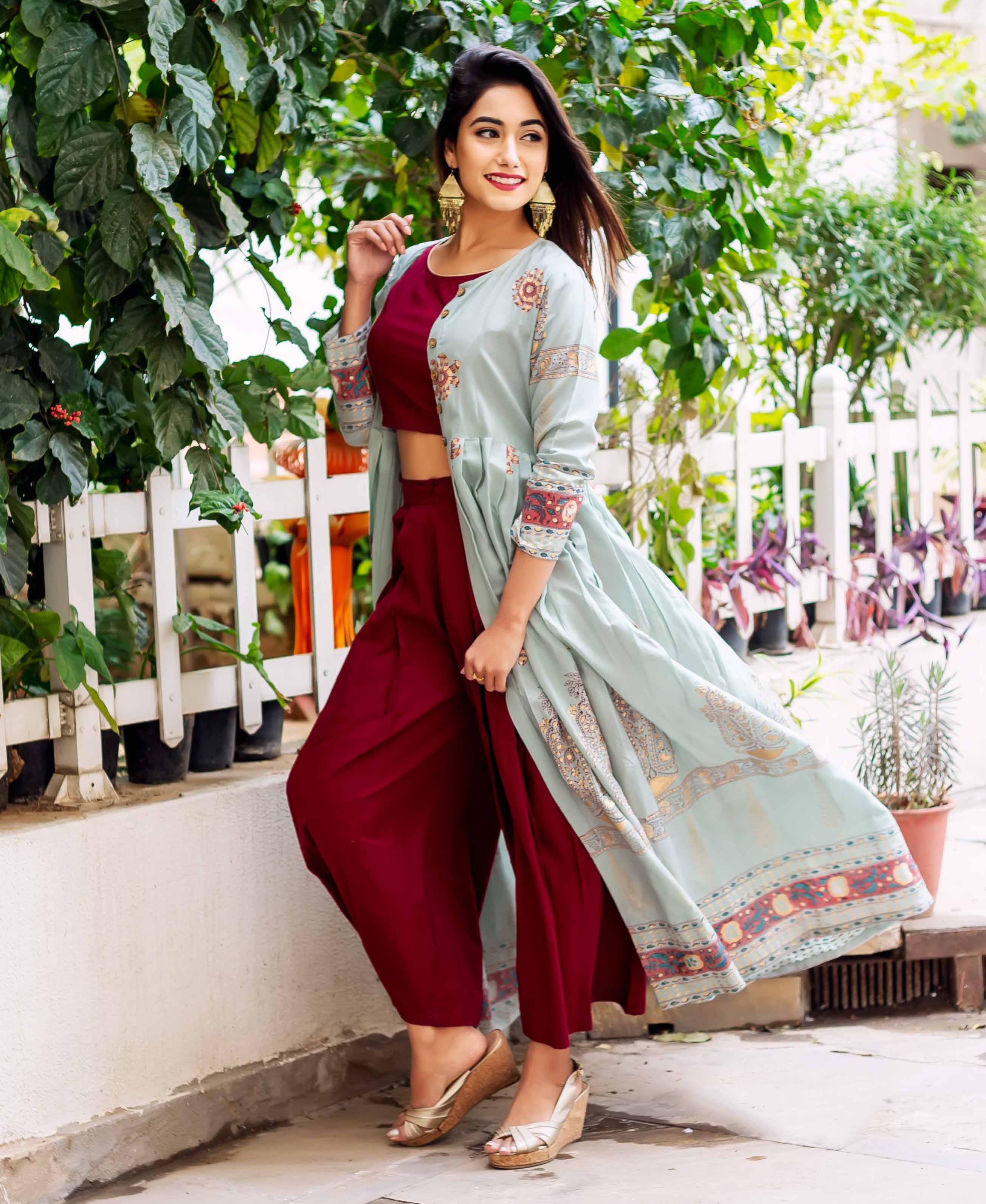 Designer Indowestern Dress with Floor Length Jacket - 4XL Designer Indowestern Dress with Floor Length Jacket - 4XL
