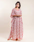 Pink White Floral Hand Block Printed V Neck Kaftan