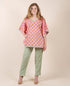 Pink Cotton Kaftan Top With Sage Green Trouser