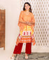 Orange and Red Placement Printed Kaftan Set