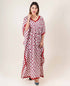 White And Red Hand Block Printed Kaftan Dress